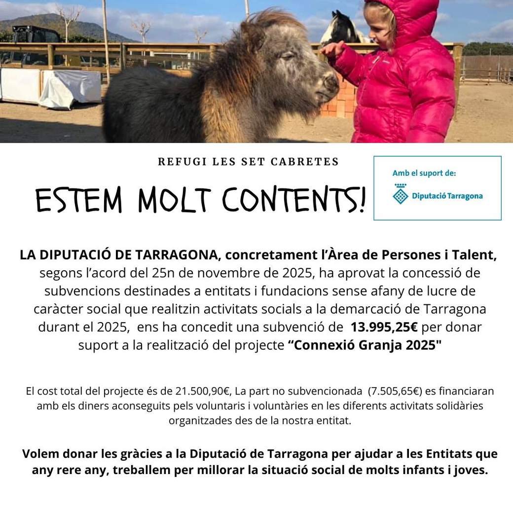 Cartell d'agraïment a la Diputació de Tarragona per la subvenció del projecte Connexió Granja 2025