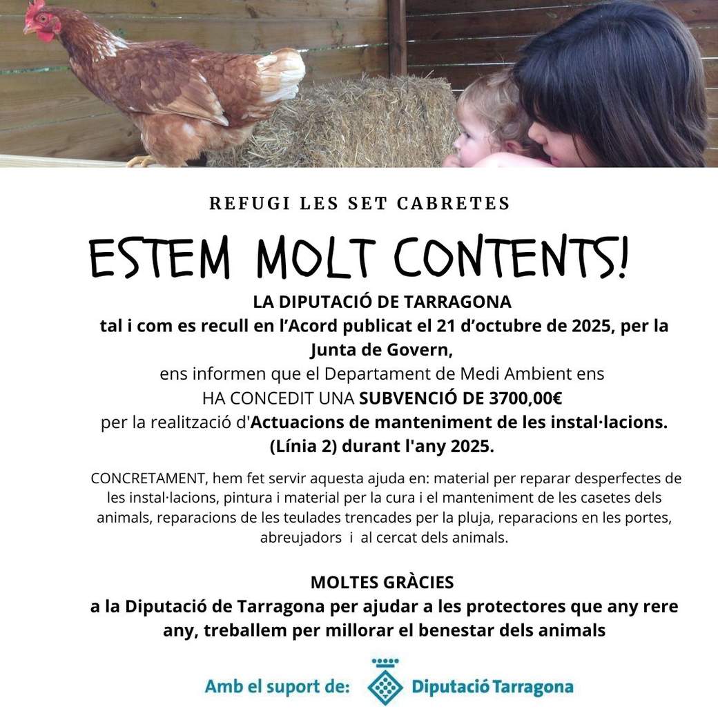 Cartell d'agraïment a la Diputació de Tarragona per la subvenció de manteniment d'instal·lacions