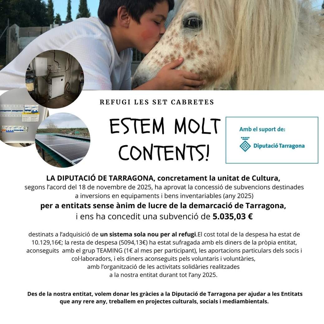 Cartell d'agraïment a la Diputació de Tarragona per la subvenció d'un sistema solar