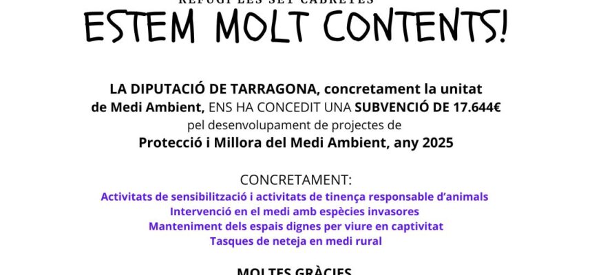 Subvenció Diputació de Tarragona “Protecció i Millora del Medi Ambient 2025”