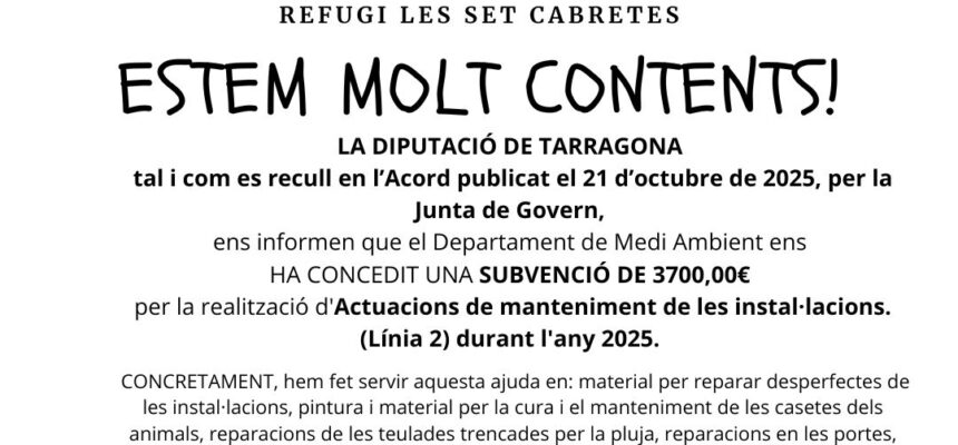 Subvenció Diputació de Tarragona “Actuacions de manteniment de les instal·lacions”